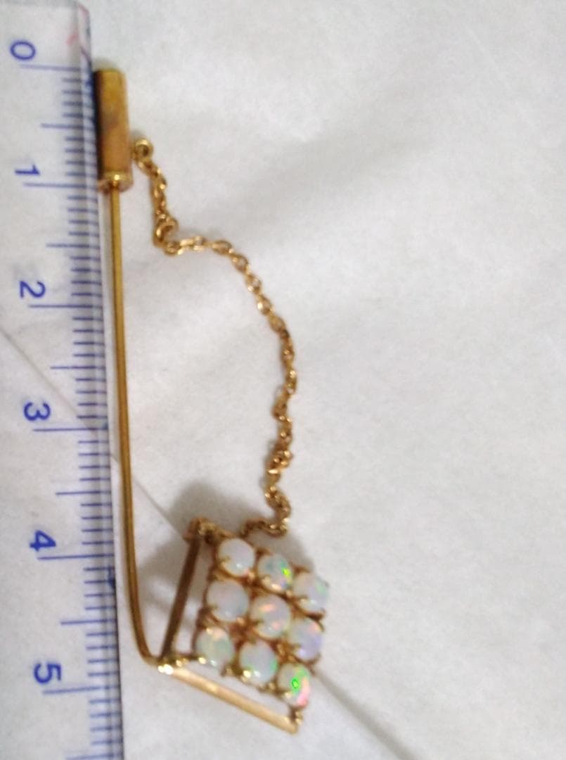 オパール K18 ラペルピン ブローチ スクエア　刻印あり