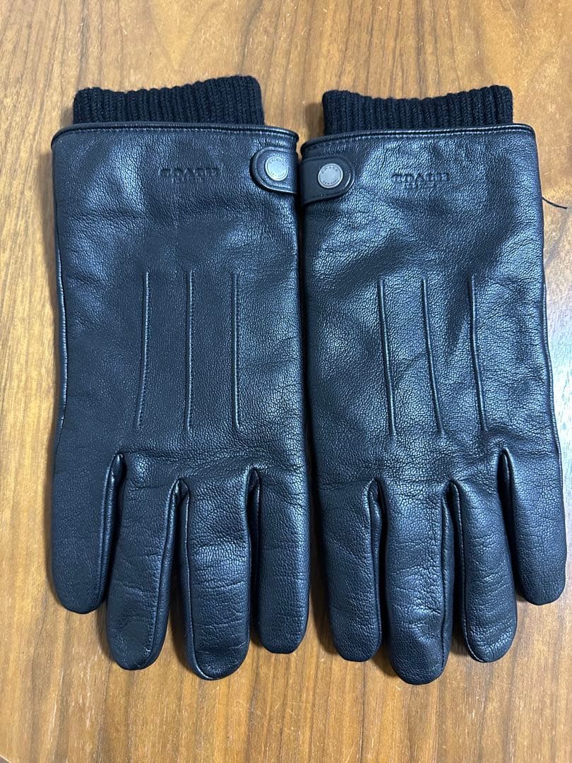 （未使用）COACH人気の黒レザー、ニットコラボ手袋Lサイズ男性