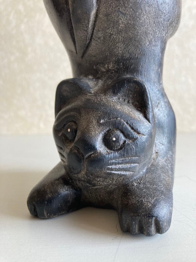 ◾️アジア〜中近東 アンティーク 木彫　猫 台｜プリミティブアート 民藝 オブジェ