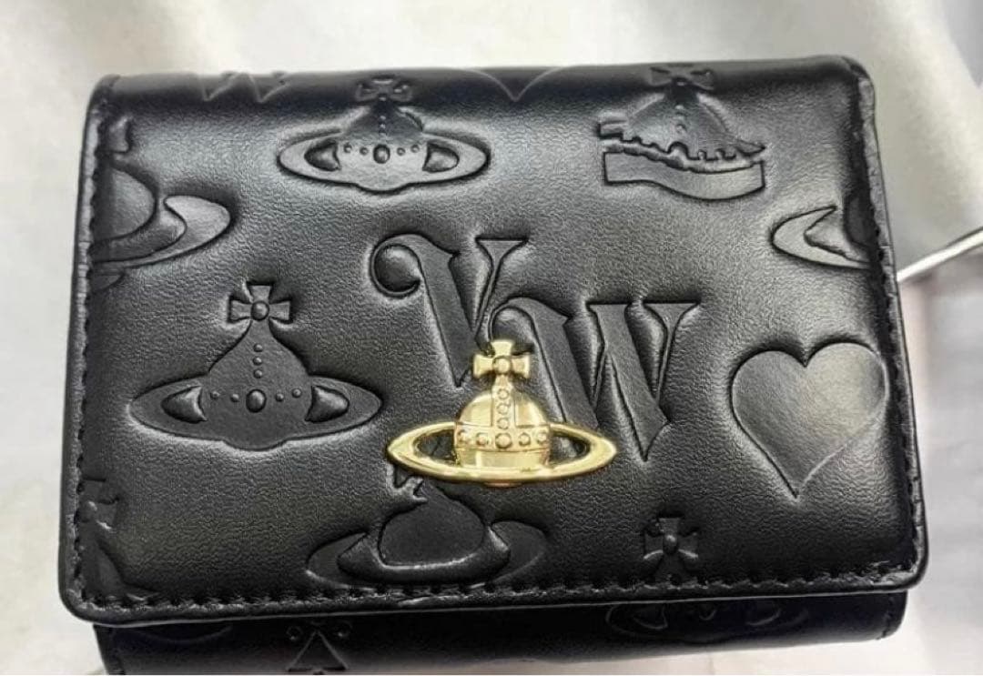 Vivienne Westwood 3つ折り財布 ブラック/ゴールドロゴ-154