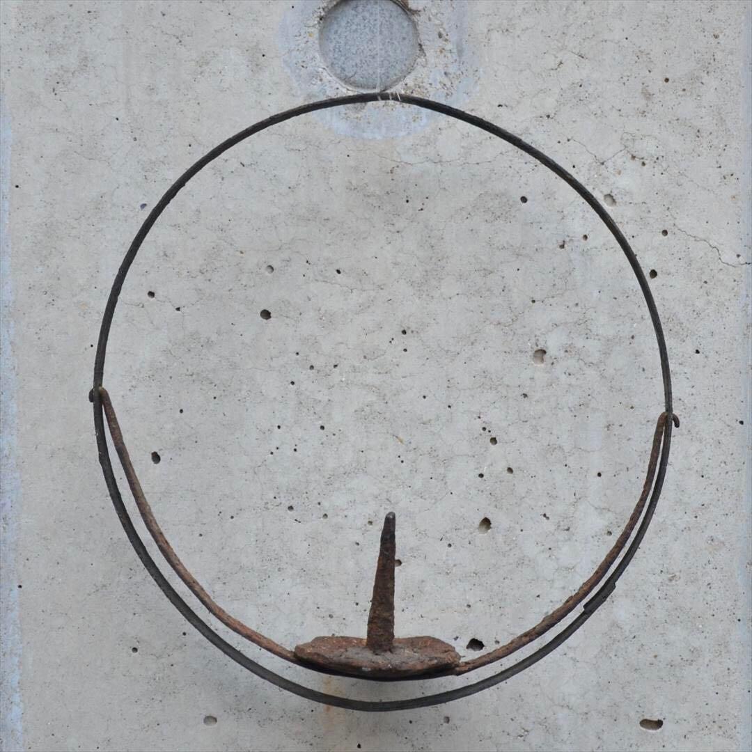 明治時代　鉄製　吊　燭台　円形　オブジェ　骨董品　アンティーク　e