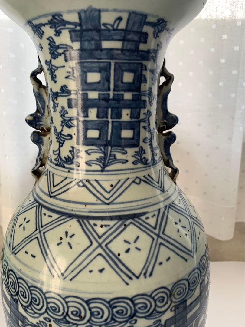 中国　清時代　染付双耳大瓶