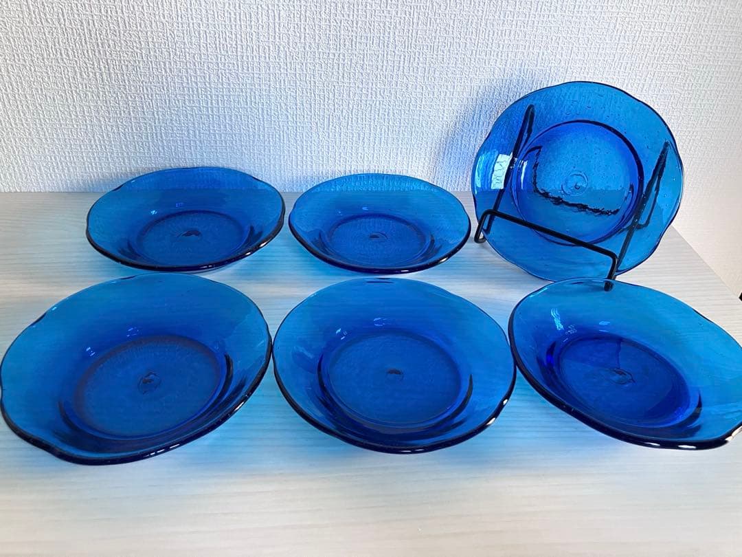 【倉敷ガラス】小谷眞三 青皿6点セット