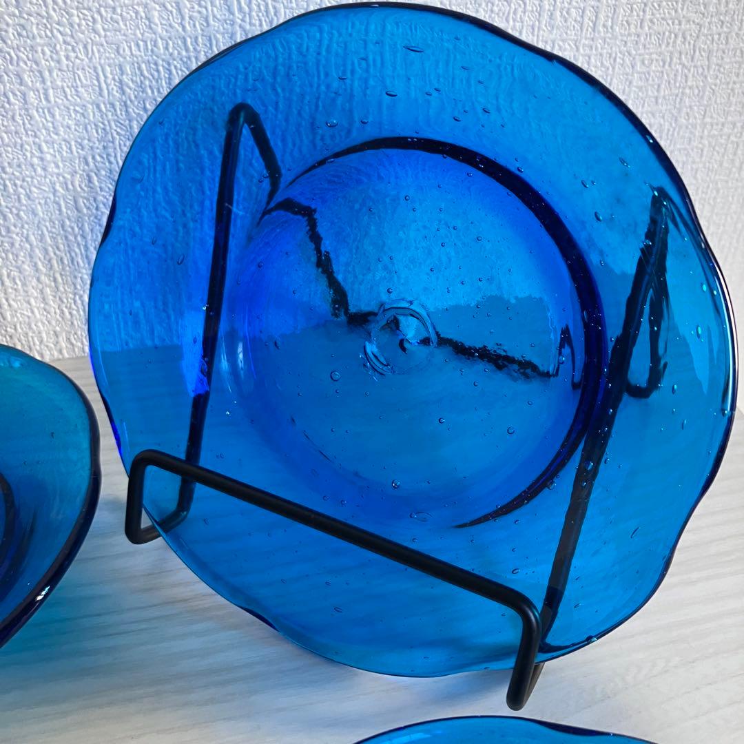 【倉敷ガラス】小谷眞三 青皿6点セット