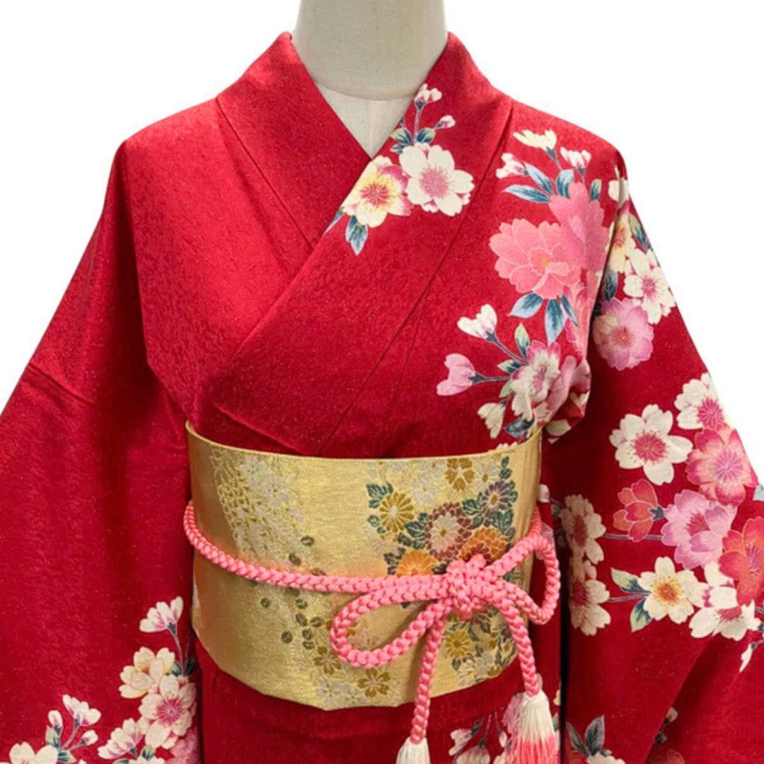 ≪早い者勝ち≫【美品】 振袖 正絹 花柄 桜 成人式 単品 赤 67 ●