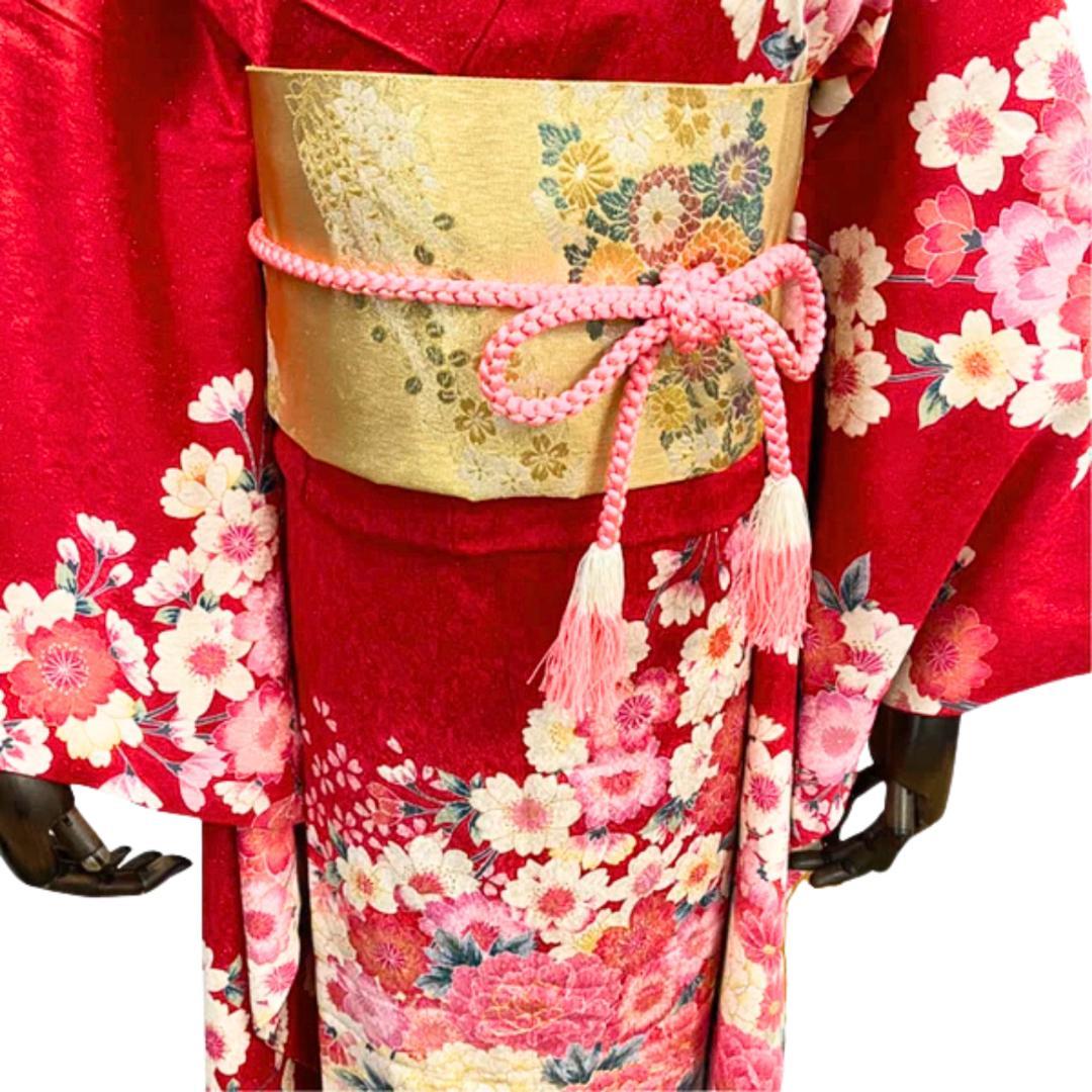 ≪早い者勝ち≫【美品】 振袖 正絹 花柄 桜 成人式 単品 赤 67 ●