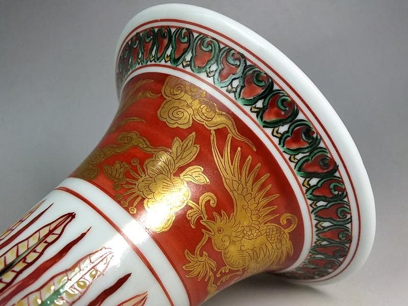 ☆ 須田菁華 作 古赤絵金襴手尊式 花生 共箱 ☆A12