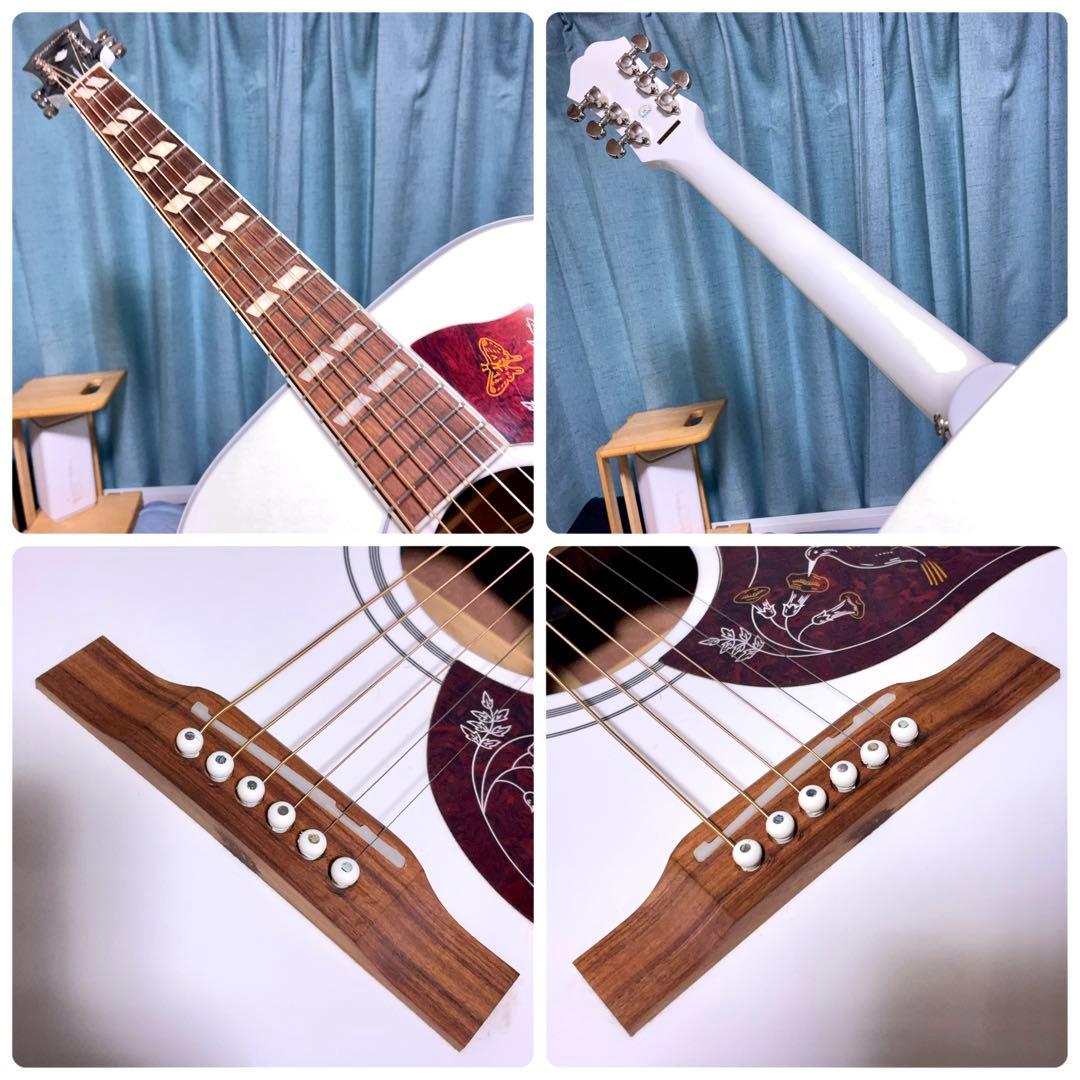 【希少☆牛骨☆エレアコ】Epiphone☆ハミングバード☆限定カラー☆ホワイト☆