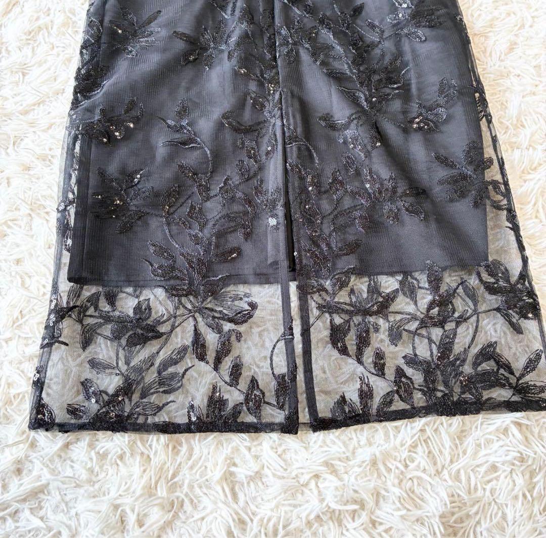 新品 Leja チュールロングスリーブリーフIラインドレスワンピース S 黒