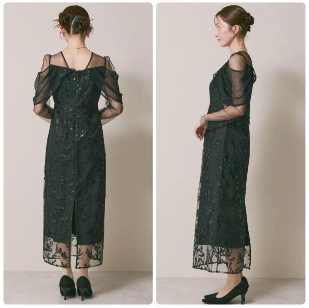 新品 Leja チュールロングスリーブリーフIラインドレスワンピース S 黒