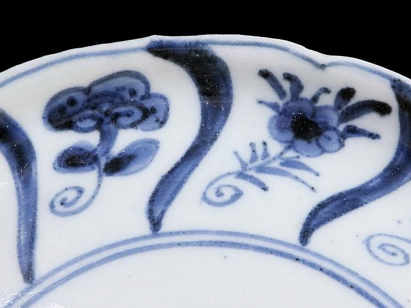 古伊万里　染付　なずな紋　霊芝紋の図　６寸皿　E611 AS-CQo