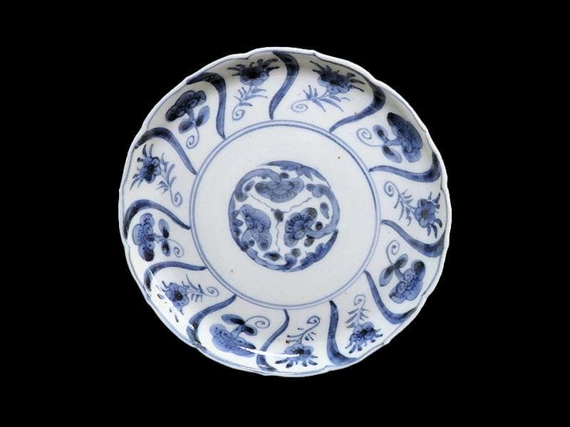 古伊万里　染付　なずな紋　霊芝紋の図　６寸皿　E611 AS-CQo