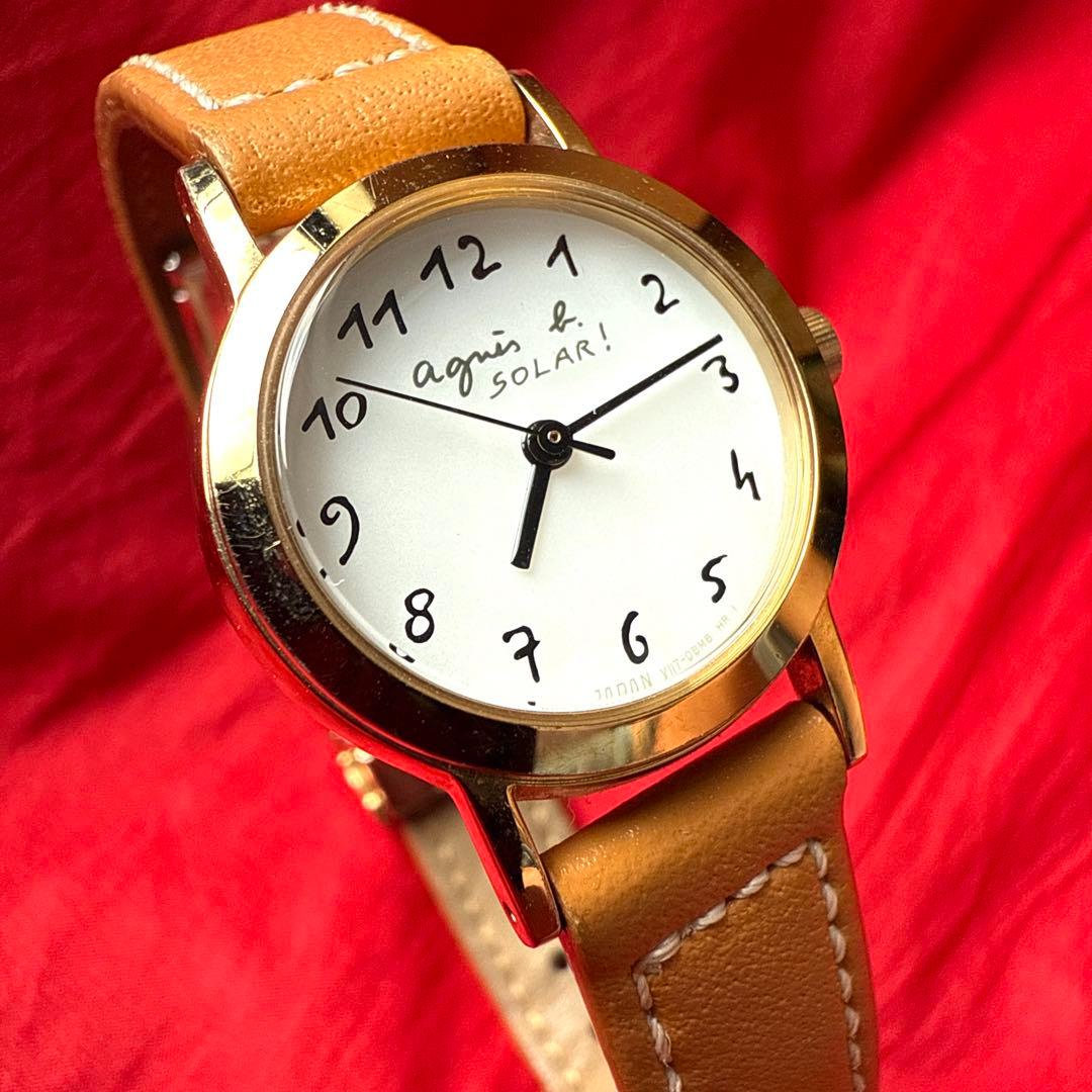 Agnes b. 腕時計 アニエスb SOLAR レザーベルト ゴールド色