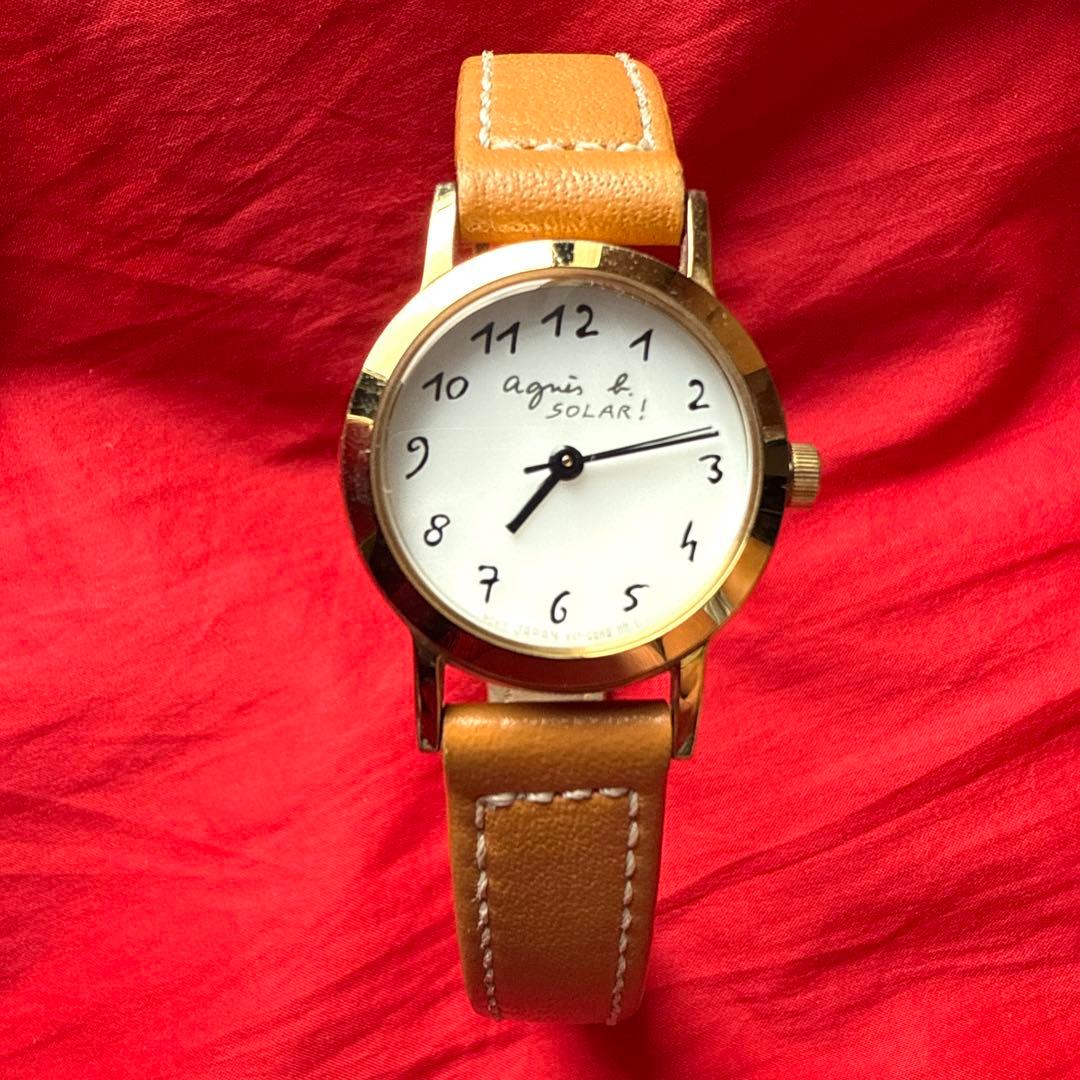 Agnes b. 腕時計 アニエスb SOLAR レザーベルト ゴールド色