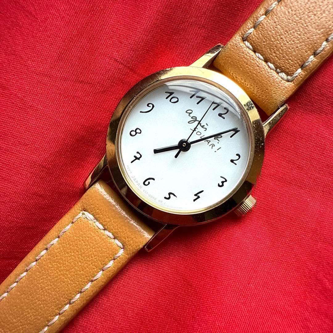 Agnes b. 腕時計 アニエスb SOLAR レザーベルト ゴールド色