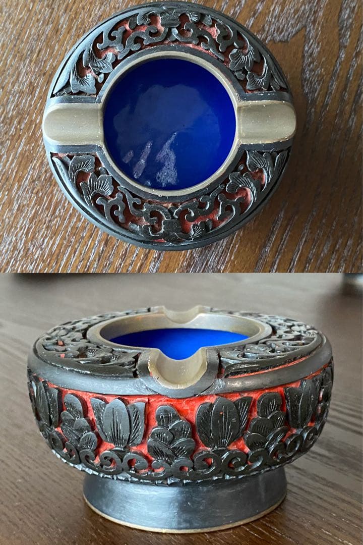 未使用　中国古玩　中国工芸美術品茶器茶道具　堆黒彫漆セット トレー付き