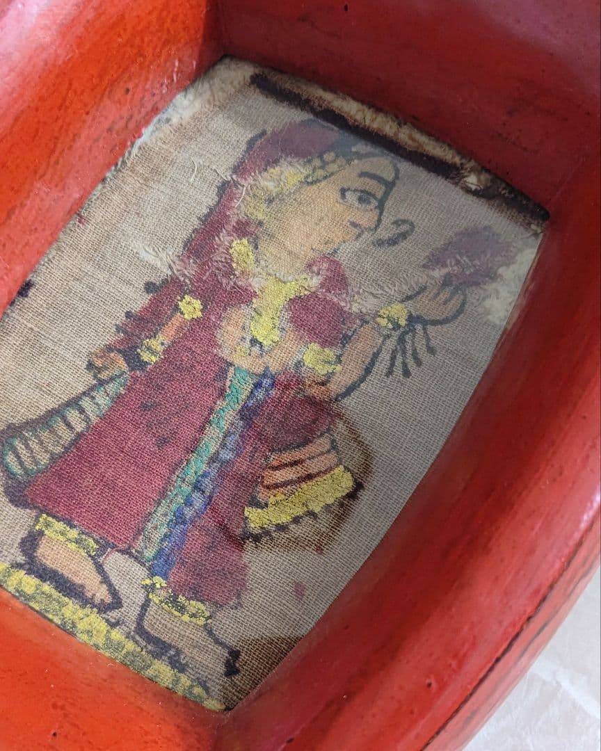 松崎融 朱漆 額縁 古布 民芸 民藝