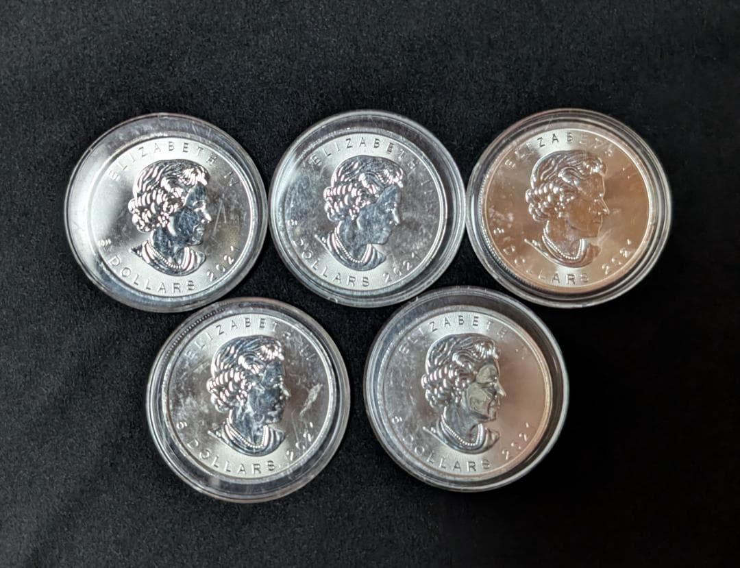 カナダ・メープルリーフ銀貨 1オンス 5ドル 2021年【5枚】