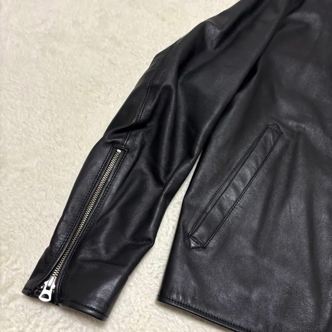 ナノユニバース シングルライダースジャケット 羊革 ラムレザー L ブラック