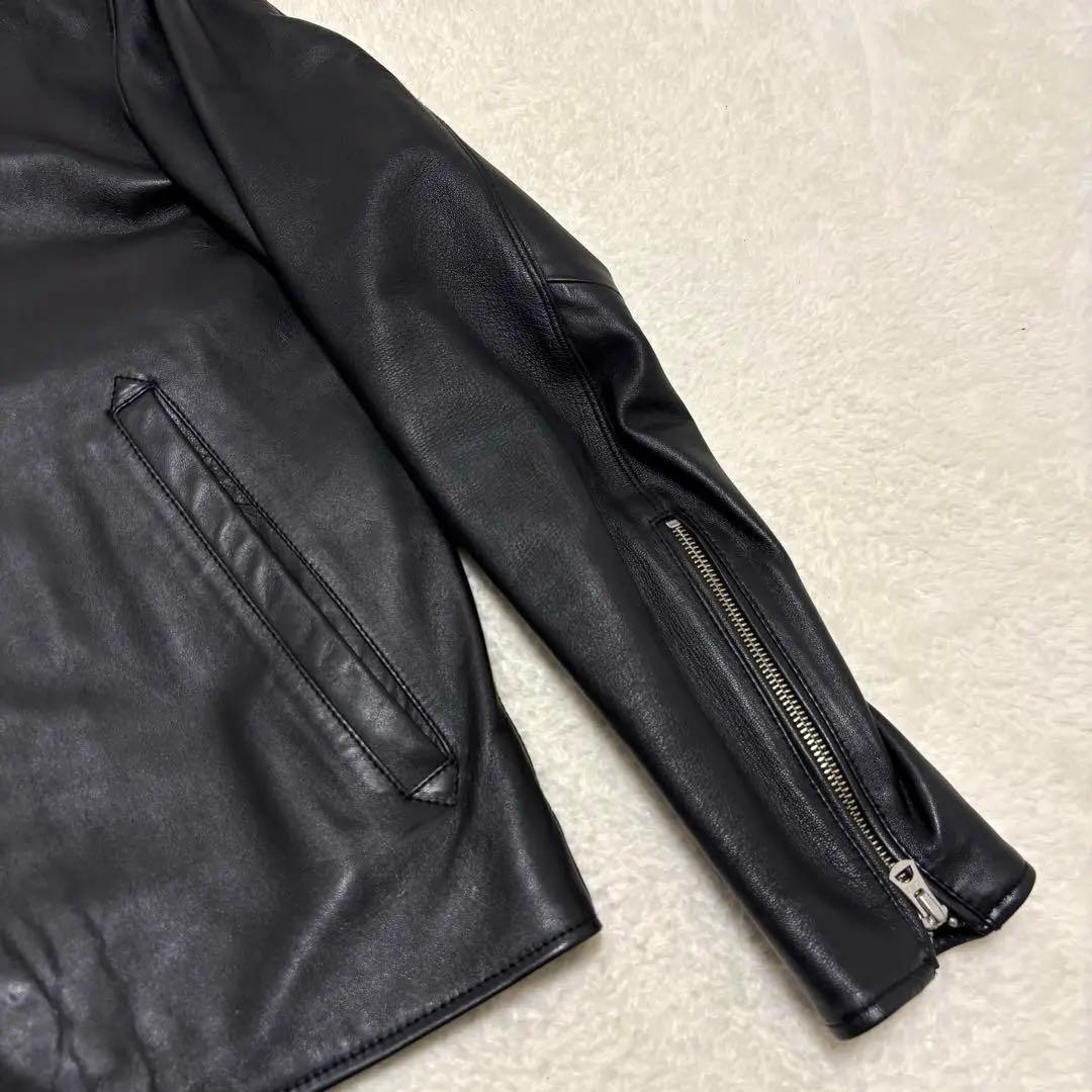 ナノユニバース シングルライダースジャケット 羊革 ラムレザー L ブラック