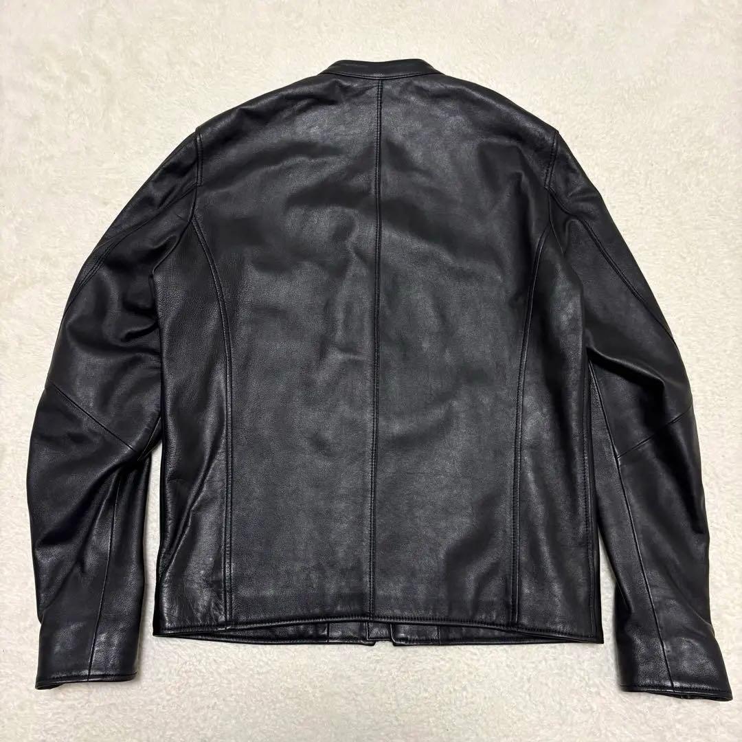 ナノユニバース シングルライダースジャケット 羊革 ラムレザー L ブラック