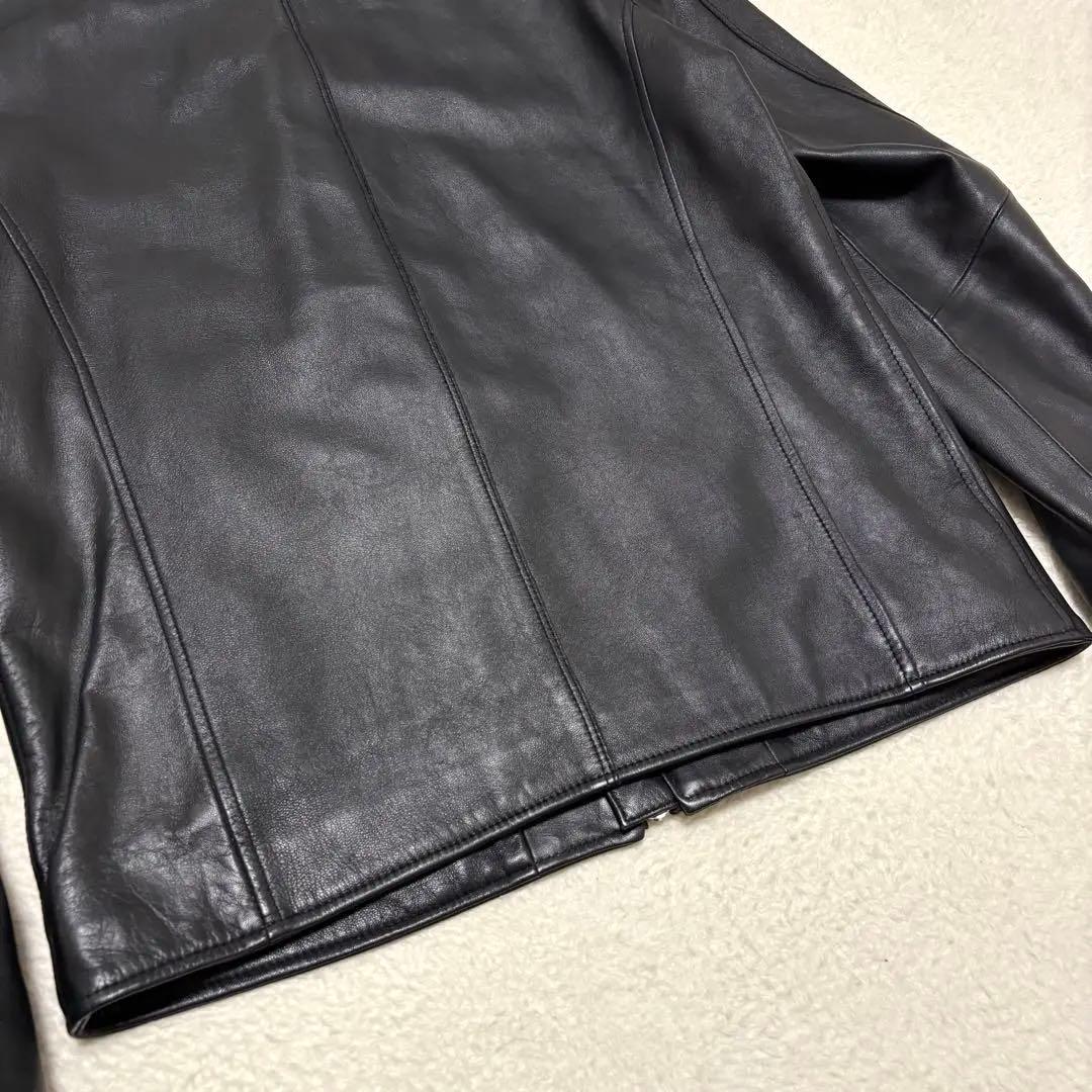 ナノユニバース シングルライダースジャケット 羊革 ラムレザー L ブラック