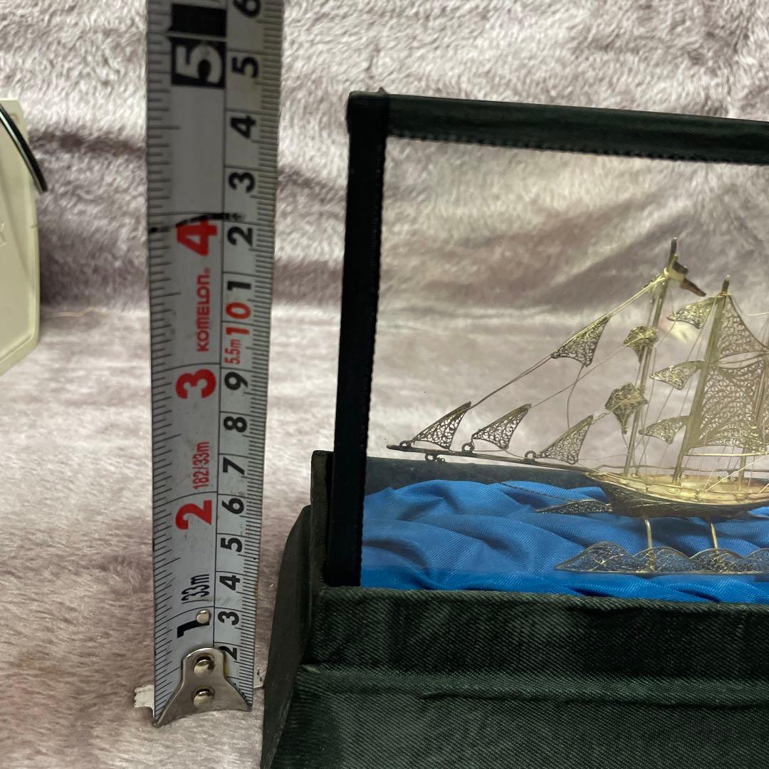 金属製 帆船模型 ガラスケース付き