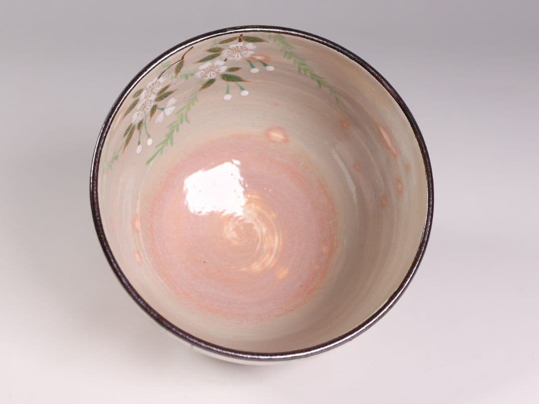 茶道具 鳴滝窯 橋本城岳 乾山写 柳桜文 茶碗 共箱 共布 京焼【MB93】