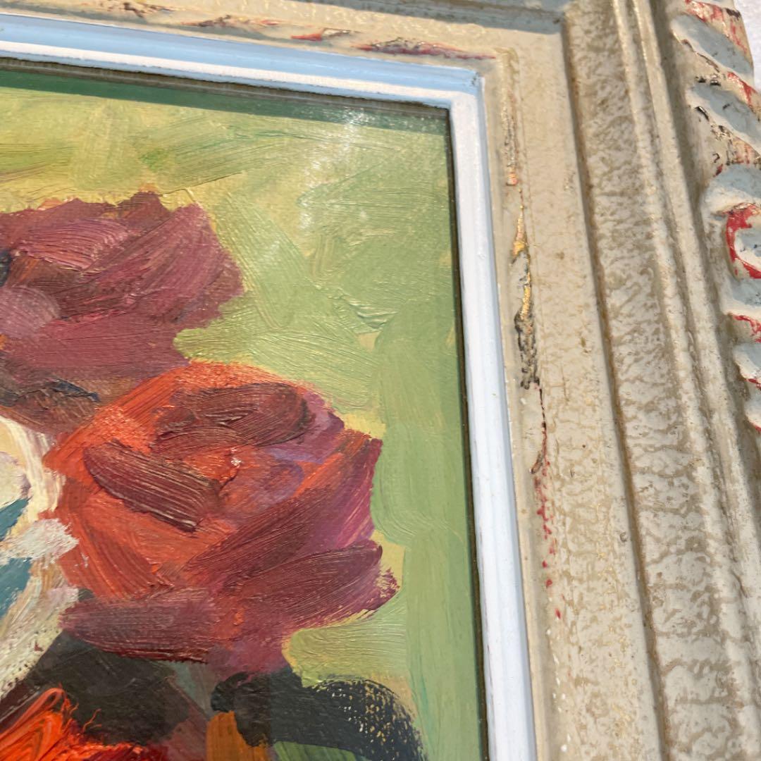 【額縁付き】薔薇 油絵【壁掛け可能】