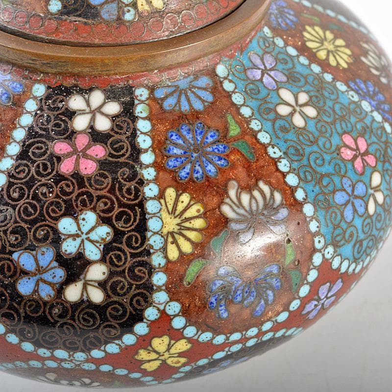 中国　古七宝琺瑯彩　花文　蓋物　D　R5798