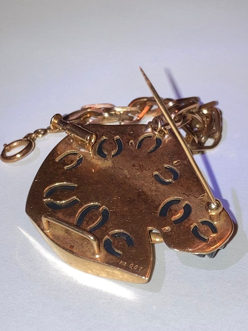 ［希少］K18 金18 ダイヤ ブローチ 馬