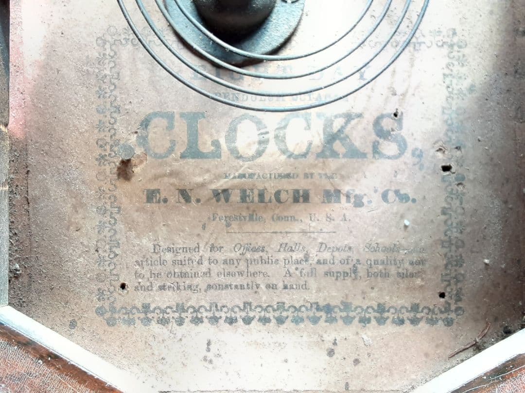 明治時代の八角形の柱掛時計、アメリカ製、機械式、ボンボン時計、調整済動作品