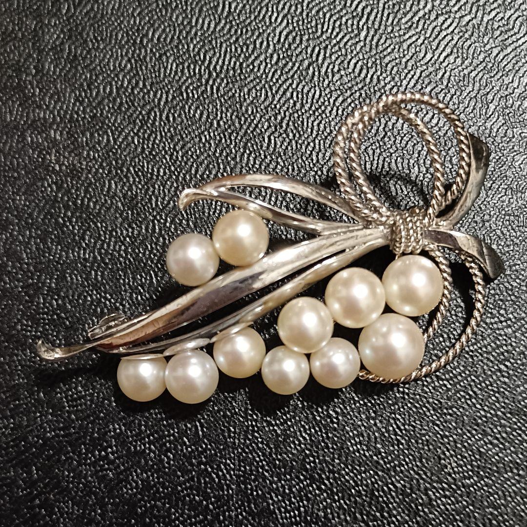 ミキモト パール　11粒　ブローチ　コサージュ　リボン　SV