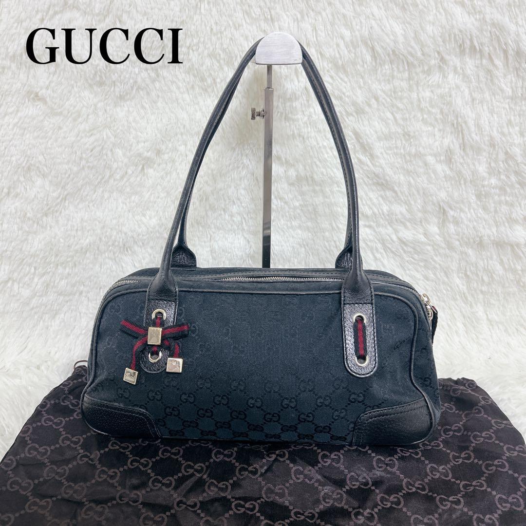 【美品】GUCCI プリンシー GGキャンバス ミニボストンバッグ 肩掛け 黒