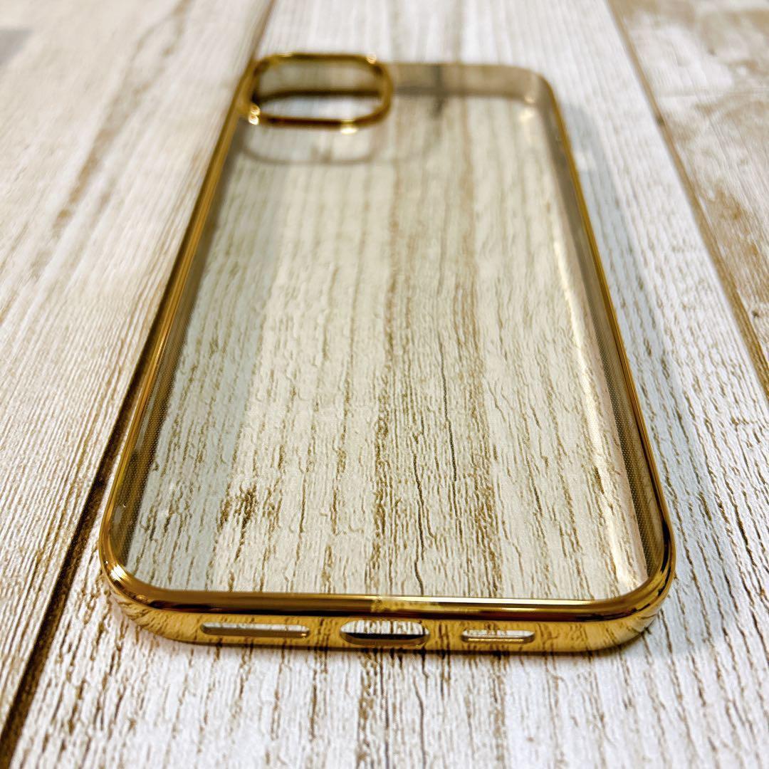 iPhone14 Plus ケース クリア ゴールド 耐衝撃