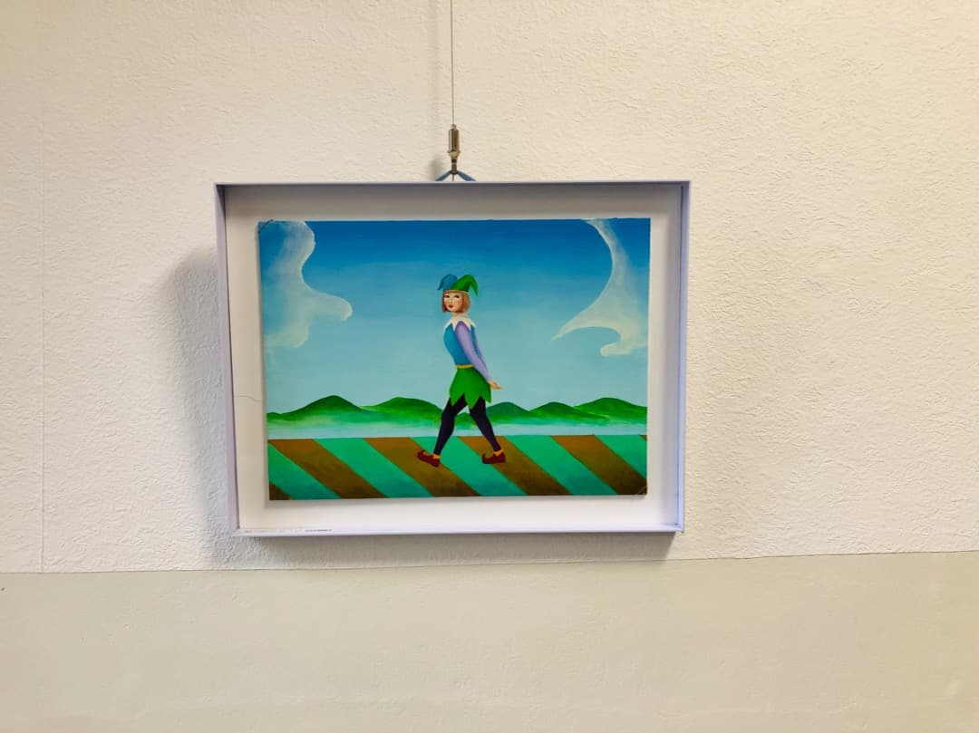 ウォーキングピエロ　アルルカン　絵画　油絵　絵　アート　インテリア　額入り