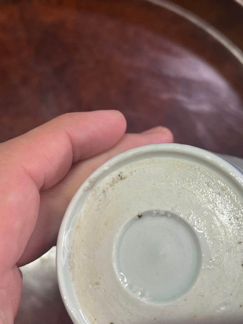 古伊万里　蕎麦猪口　そば猪口　兜　梅　鳥　染付