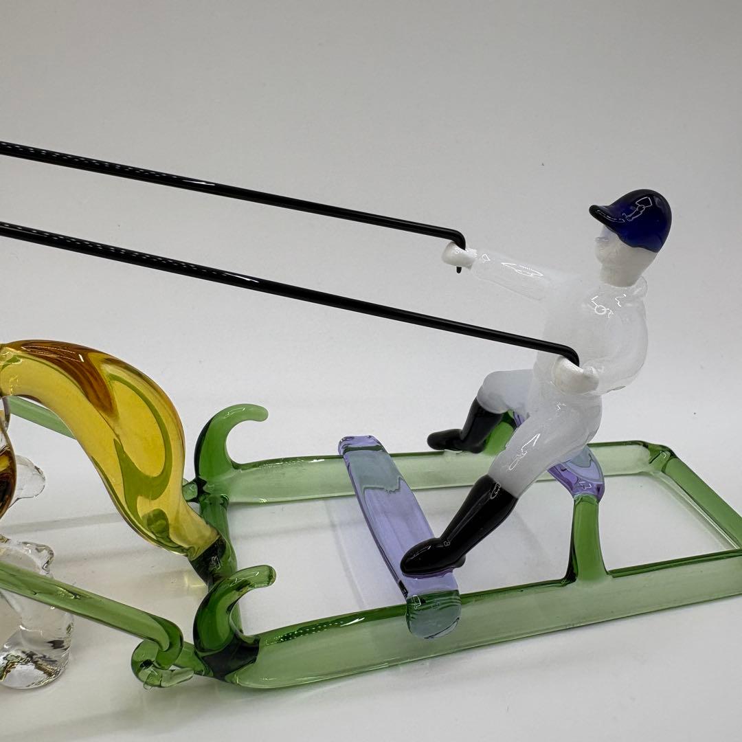 ガラス工芸 馬と騎手 ソリを操るオブジェ インテリア置物 ガラス細工