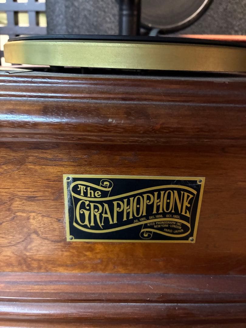 蓄音機 アンティーク グラモフォン 木製 大型ホーン 針無し