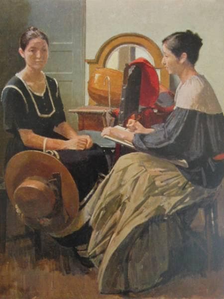 小磯良平、【描く婦人】、希少な限定額装用画集画、新品高級額 額装付