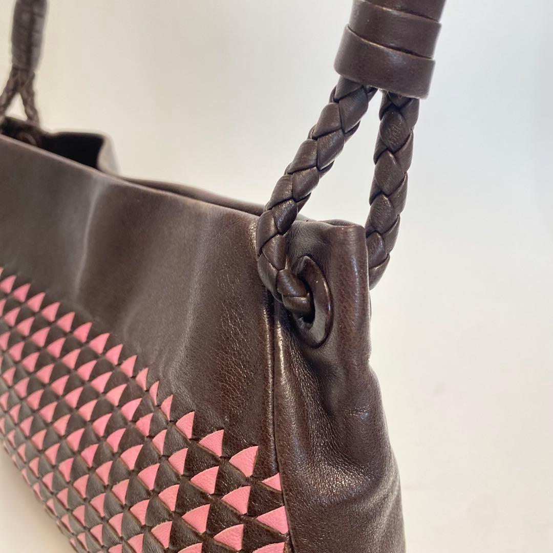 ボッテガヴェネタ ワンショルダーバッグ ブラウン×ピンク イントレチャート