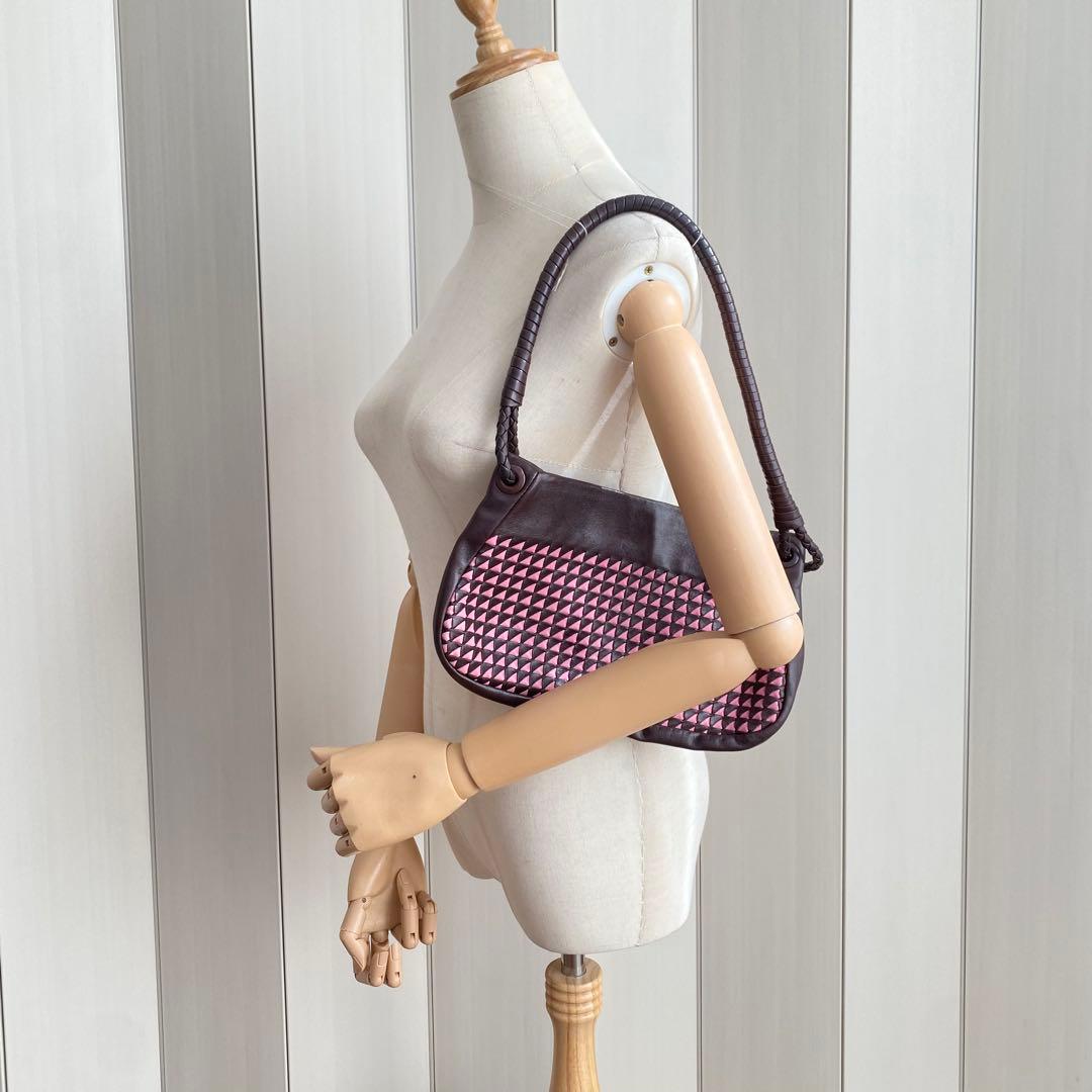 ボッテガヴェネタ ワンショルダーバッグ ブラウン×ピンク イントレチャート