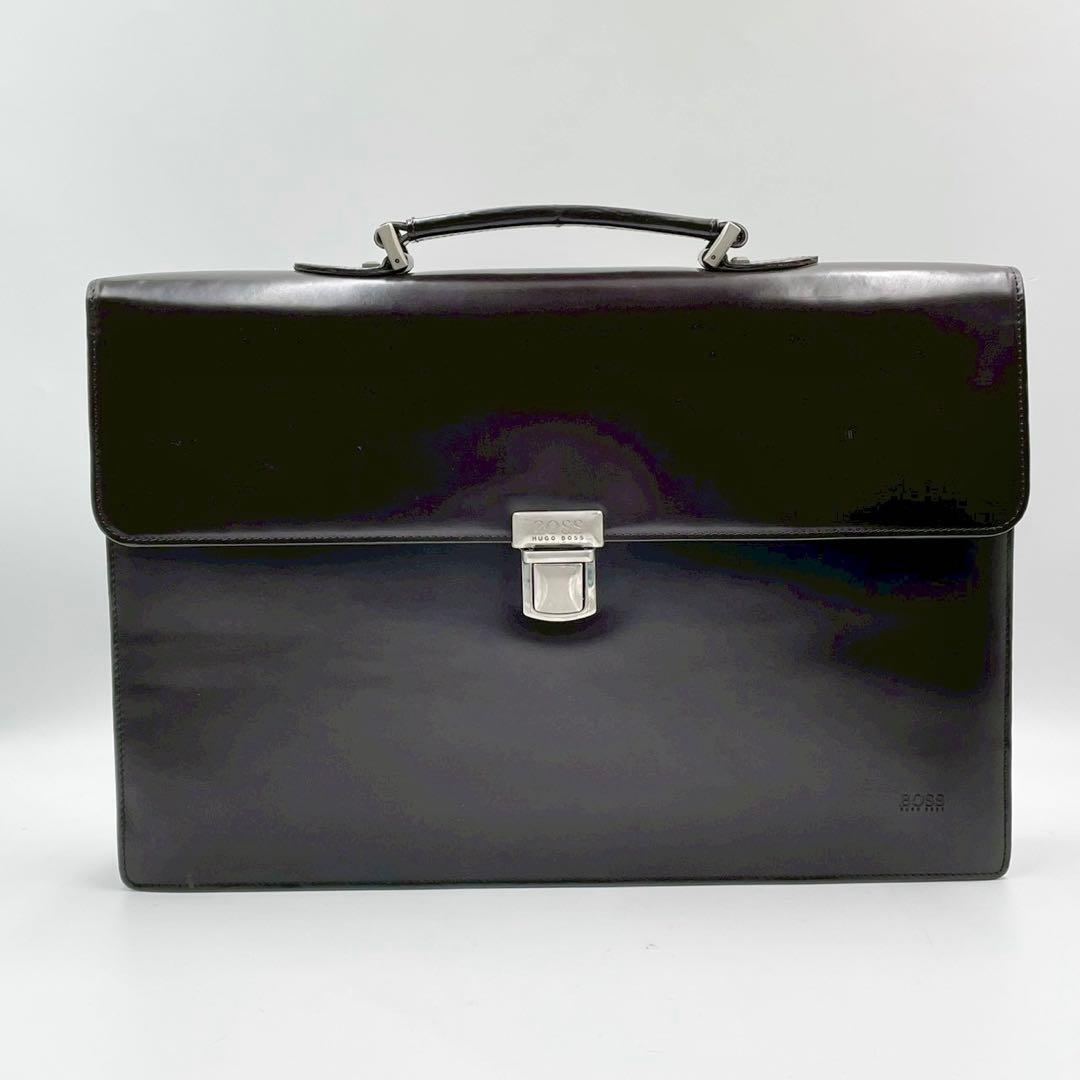 良品　ボス　ビジネスバッグ　レザー　鍵金具　通勤　保存袋付　ブラック