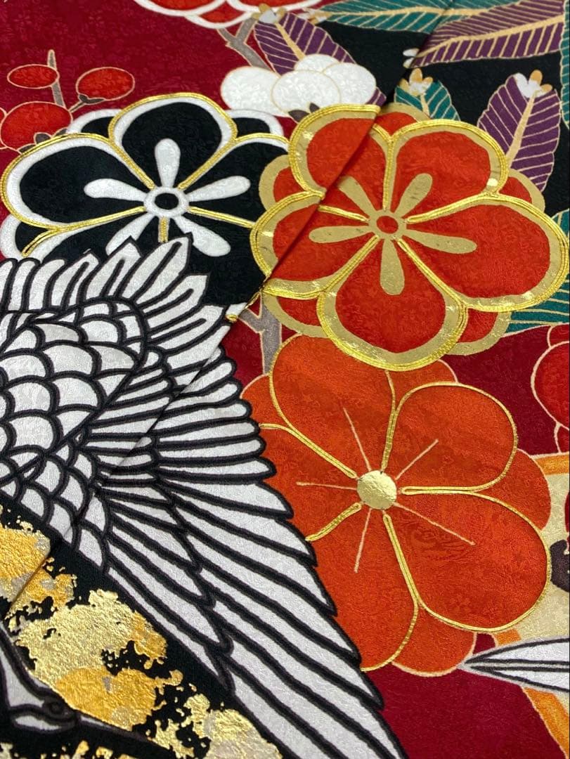 振袖 仮絵羽 舞台衣装 金駒 金彩 紋意匠 松竹梅に鶴 正絹 未仕立て品 八掛付