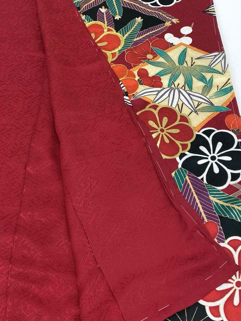 振袖 仮絵羽 舞台衣装 金駒 金彩 紋意匠 松竹梅に鶴 正絹 未仕立て品 八掛付