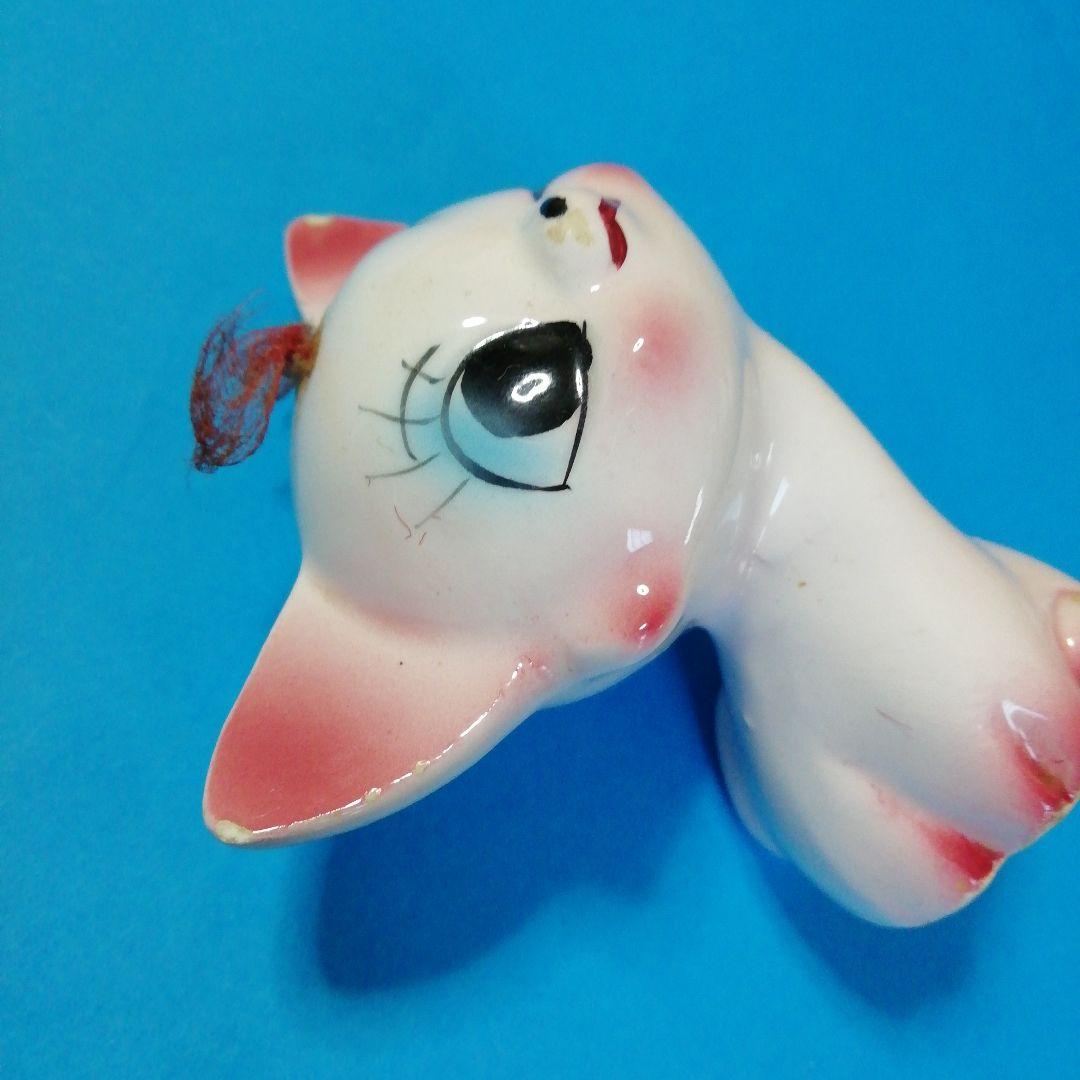 昭和レトロ　陶器の猫　ウインクするネコの人形　ルネ