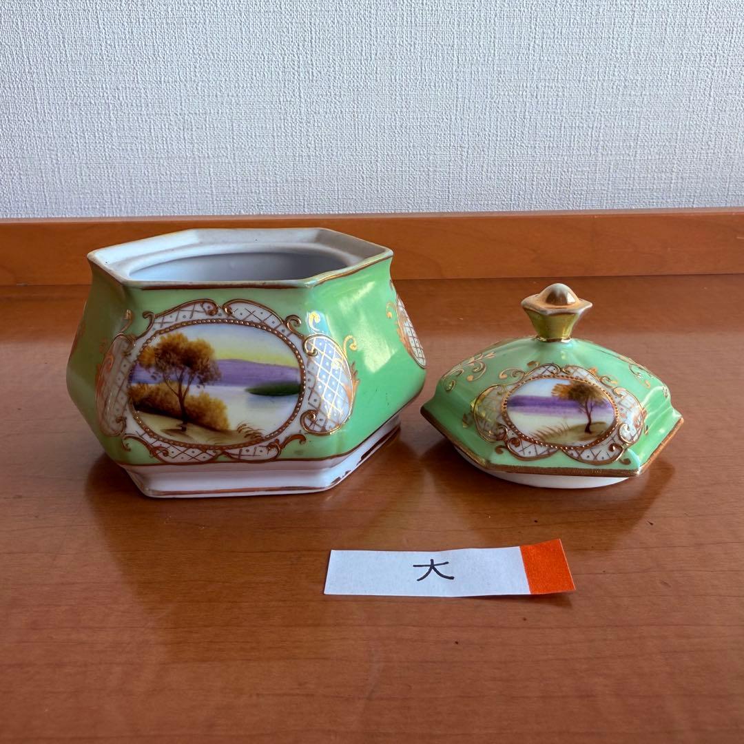 オールドノリタケ　里帰り　オクトゴナル　六角　蓋もの3点セット　金盛り