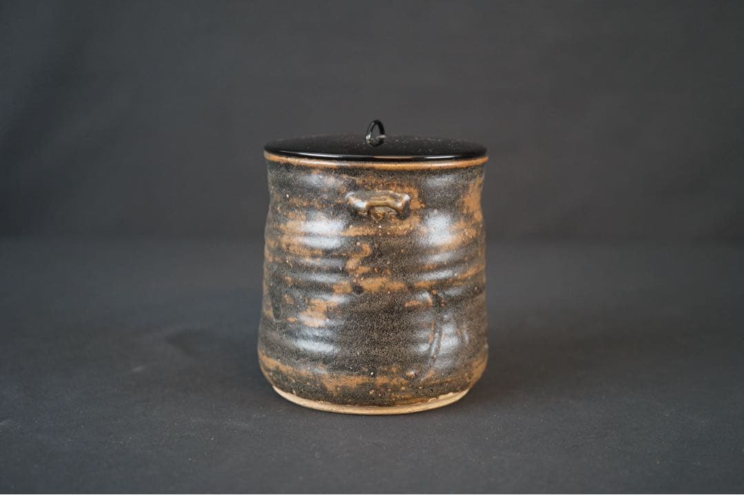 祖母懐 古瀬戸釉 一重口耳付水指 紫野歓渓 書付 共箱 茶道具