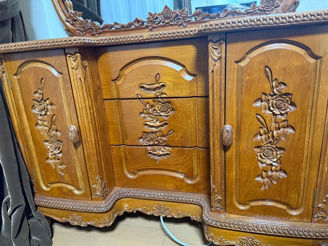 クレマ　アンティーク　木製ドレッサー・鏡台セット　引き取り限定