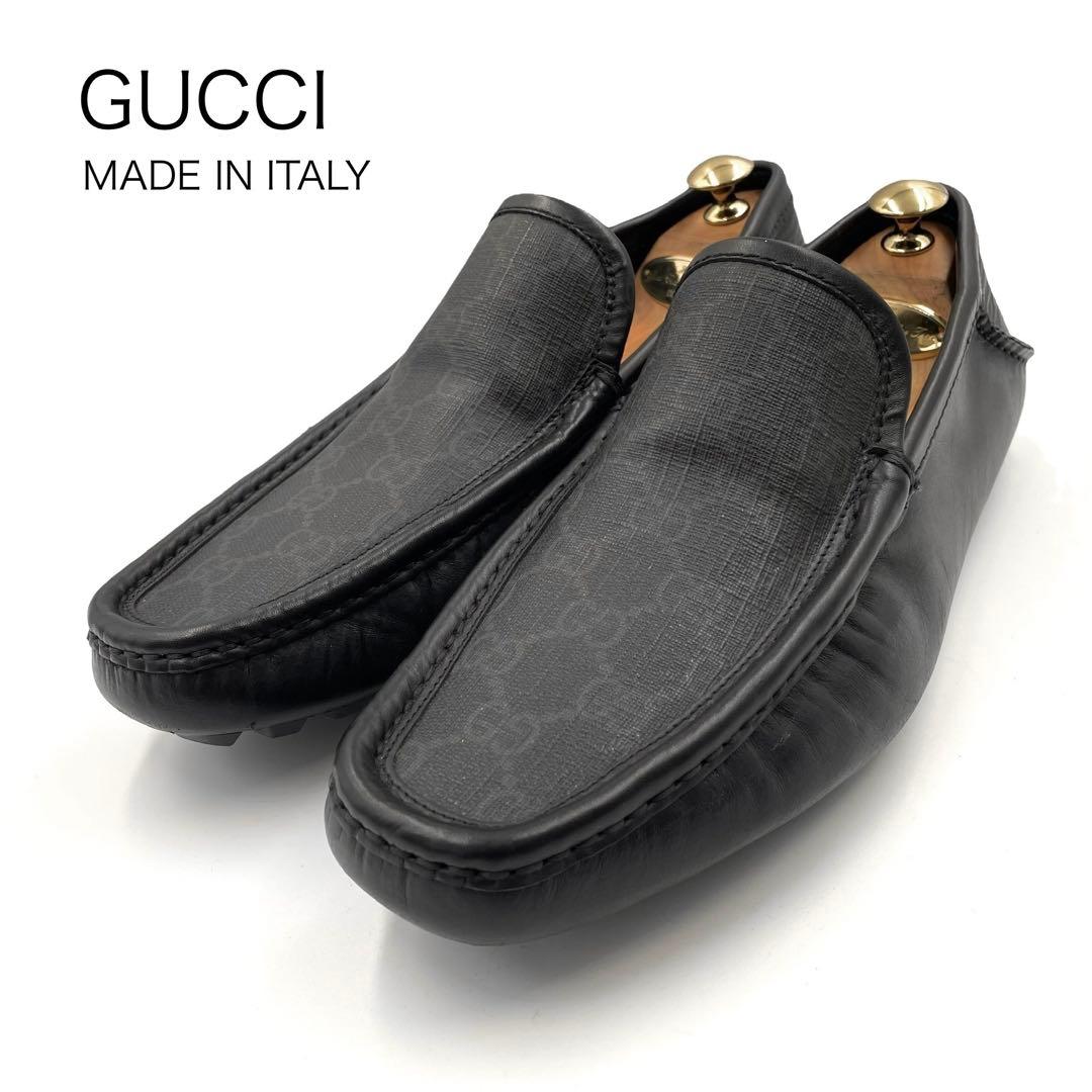 《超美品》GUCCI グッチ ローファー GG柄 本革 PVCレザー ブラック
